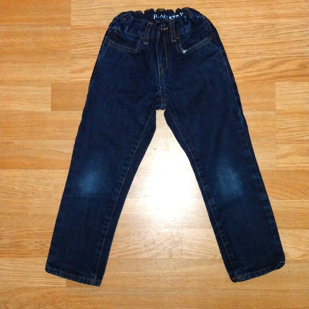 Straight dark blue jeans